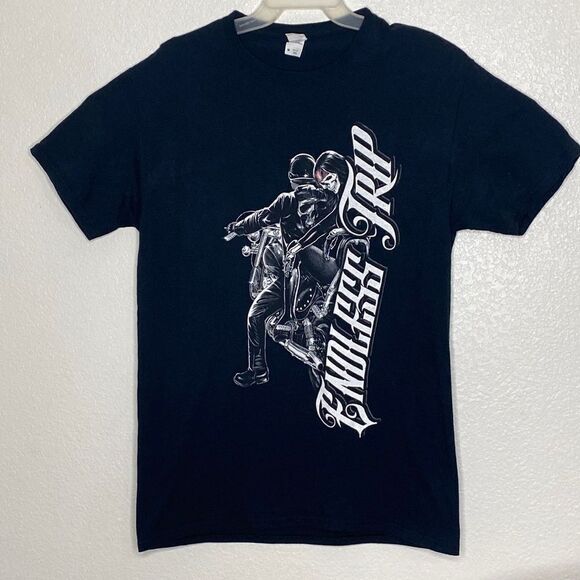 FRUIT of the LOOM Men’s Black Endless Trip Front and Back Print Cotton T Shirt M - Picture 1 of 3